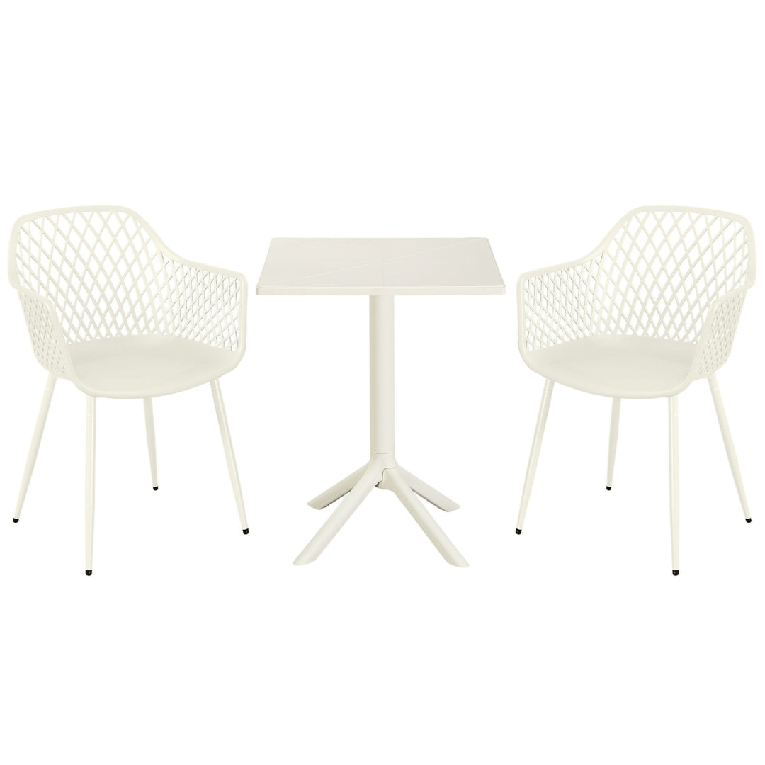 3 Piece Bistro Garden SET, Pair Of Lattice Armchairs & Square Plastic Table, White (Self Assembly) (DHD) Image 1