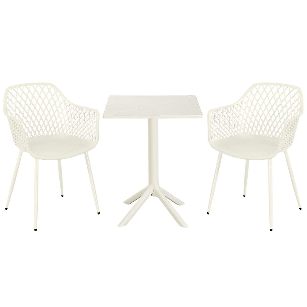 3 Piece Bistro Garden SET, Pair Of Lattice Armchairs & Square Plastic Table, White (Self Assembly) (DHD) Image 1