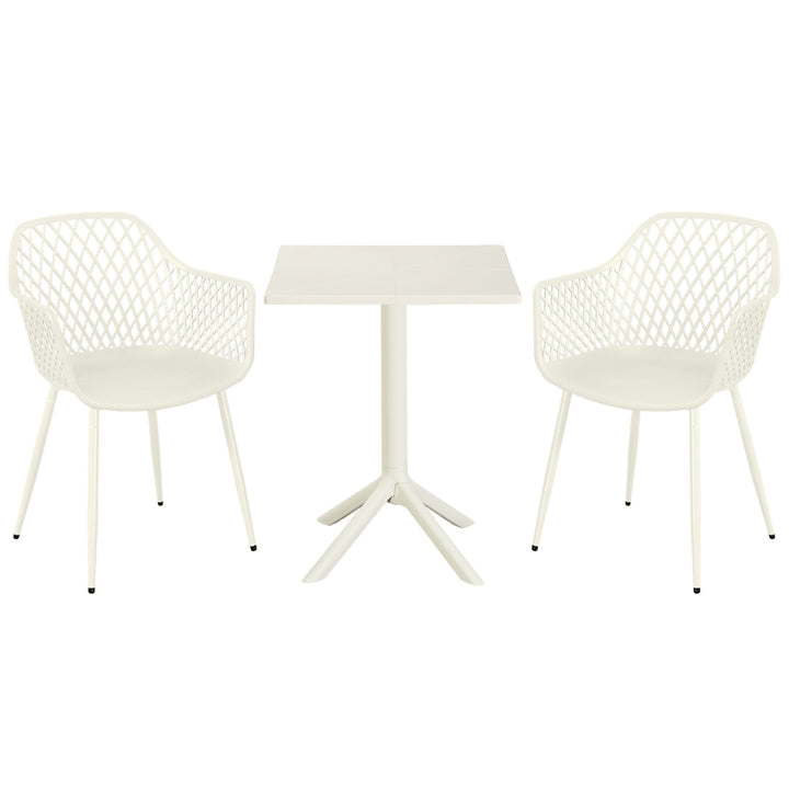 3 Piece Bistro Garden SET, Pair Of Lattice Armchairs & Square Plastic Table, White (Self Assembly) (DHD) Image 1