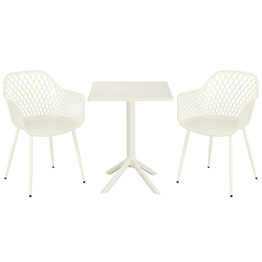 3 Piece Bistro Garden SET, Pair Of Lattice Armchairs & Square Plastic Table, White (Self Assembly) (DHD) Image 1