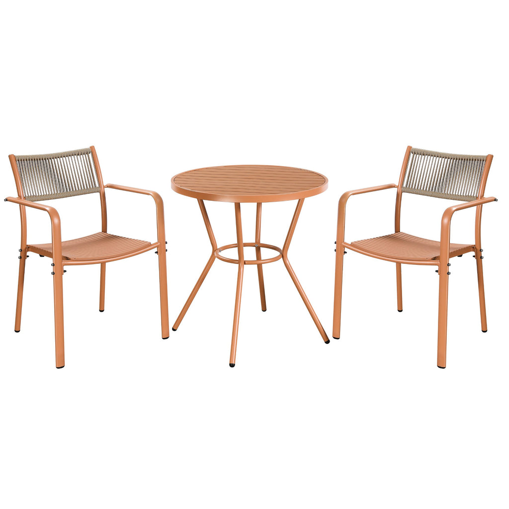 3 Piece Bistro Garden SET, Pair Of Rope Back Armchairs & Round Plastic Table, Terracotta (Self Assembly) (DHD) Image 1