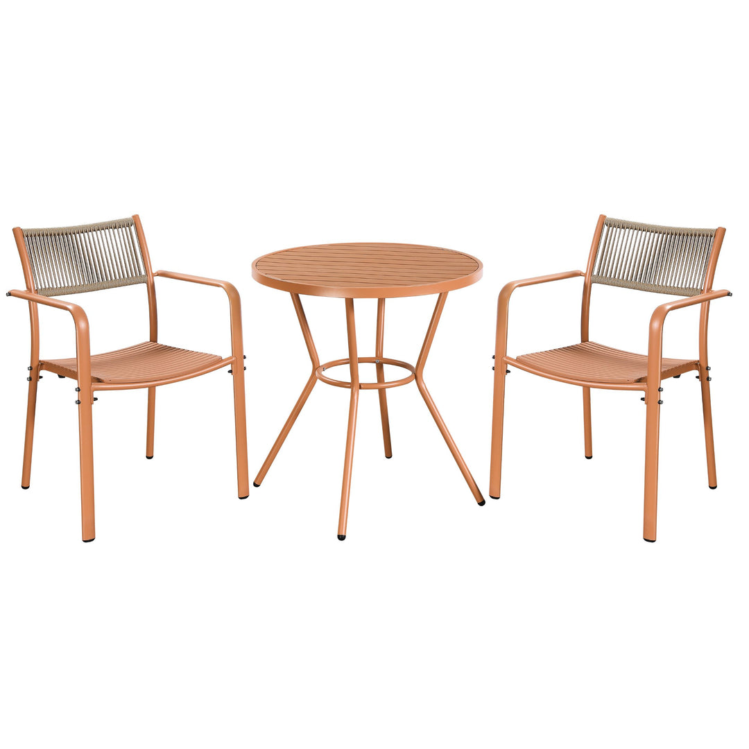 3 Piece Bistro Garden SET, Pair Of Rope Back Armchairs & Round Plastic Table, Terracotta (Self Assembly) (DHD) Image 1