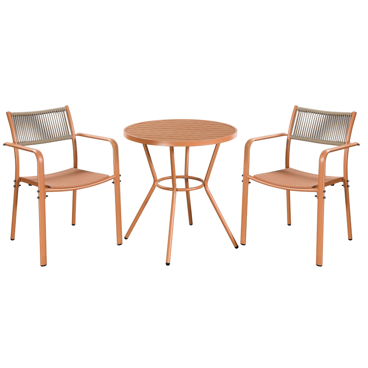3 Piece Bistro Garden SET, Pair Of Rope Back Armchairs & Round Plastic Table, Terracotta (Self Assembly) (DHD) Image 1
