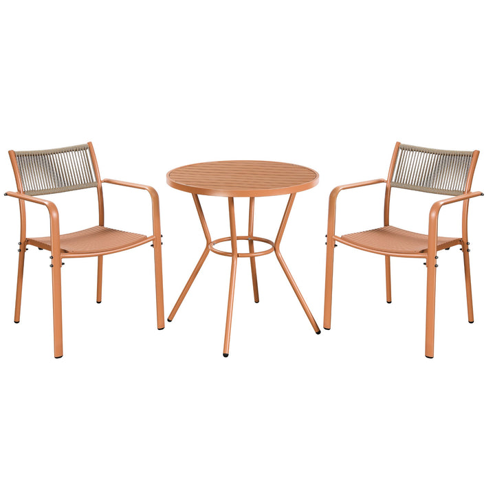 3 Piece Bistro Garden SET, Pair Of Rope Back Armchairs & Round Plastic Table, Terracotta (Self Assembly) (DHD) Image 1