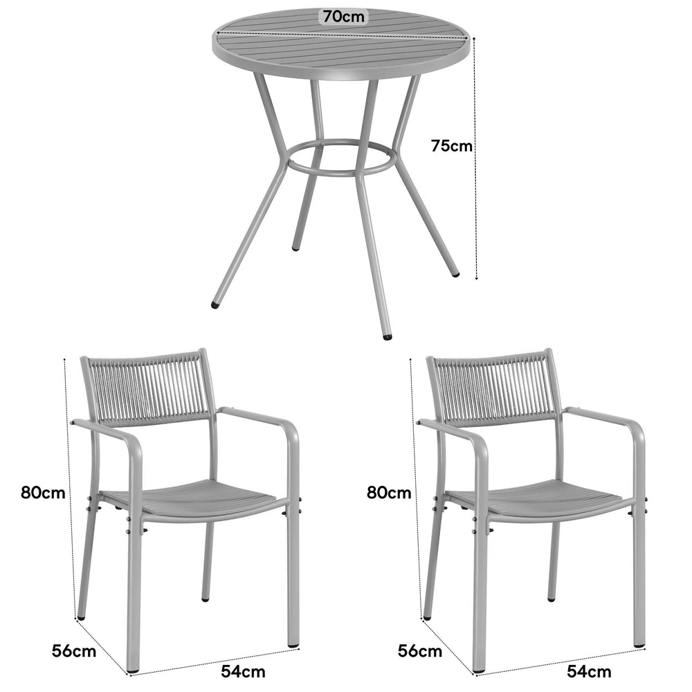 3 Piece Bistro Garden SET, Pair Of Rope Back Armchairs & Round Plastic Table, Terracotta (Self Assembly) (DHD) Image 2