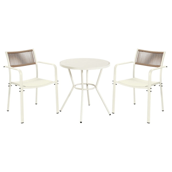 3 Piece Bistro Garden SET, Pair Of Rope Back Armchairs & Round Plastic Table, White (Self Assembly) (DHD) Image 1