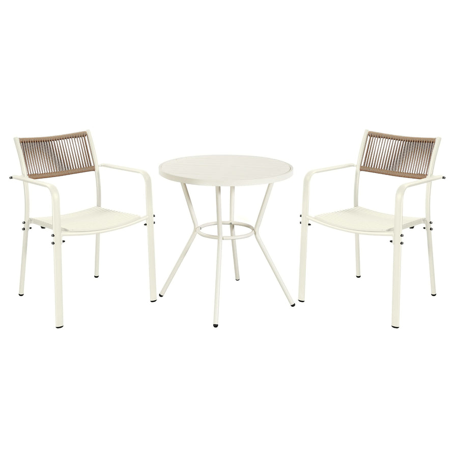 3 Piece Bistro Garden SET, Pair Of Rope Back Armchairs & Round Plastic Table, White (Self Assembly) (DHD) Image 1