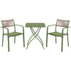 3 Piece Bistro Garden SET, Pair Of Rope Back Armchairs & Square Metal Folding Table, Moss Green (Self Assembly) (DHD) Image 1