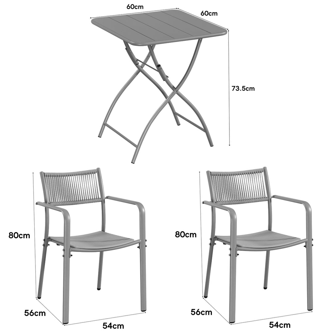3 Piece Bistro Garden SET, Pair Of Rope Back Armchairs & Square Metal Folding Table, Moss Green (Self Assembly) (DHD) Image 2