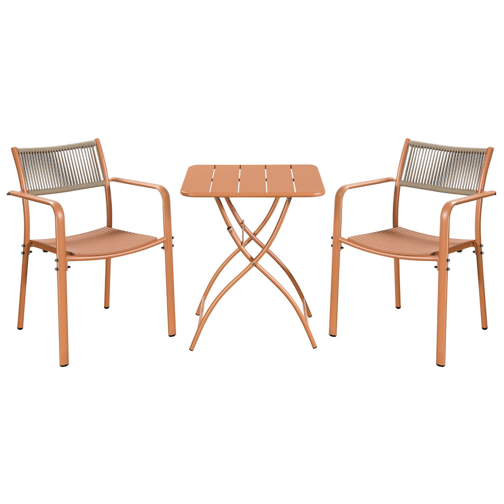 3 Piece Bistro Garden SET, Pair Of Rope Back Armchairs & Square Metal Folding Table, Terracotta (Self Assembly) (DHD) Image 1
