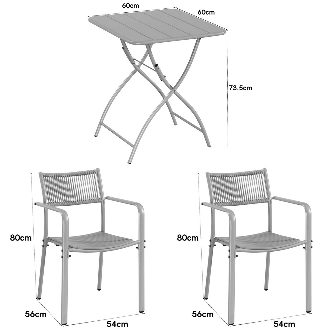 3 Piece Bistro Garden SET, Pair Of Rope Back Armchairs & Square Metal Folding Table, Terracotta (Self Assembly) (DHD) Image 2