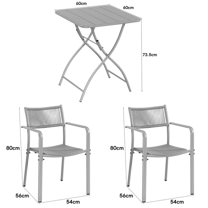 3 Piece Bistro Garden SET, Pair Of Rope Back Armchairs & Square Metal Folding Table, Terracotta (Self Assembly) (DHD) Image 2