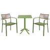 3 Piece Bistro Garden SET, Pair Of Rope Back Armchairs & Square Plastic Table, Moss Green (Self Assembly) (DHD) Image 1