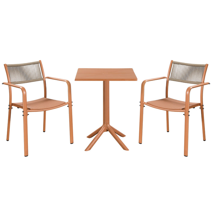 3 Piece Bistro Garden SET, Pair Of Rope Back Armchairs & Square Plastic Table, Terracotta (Self Assembly) (DHD) Image 1