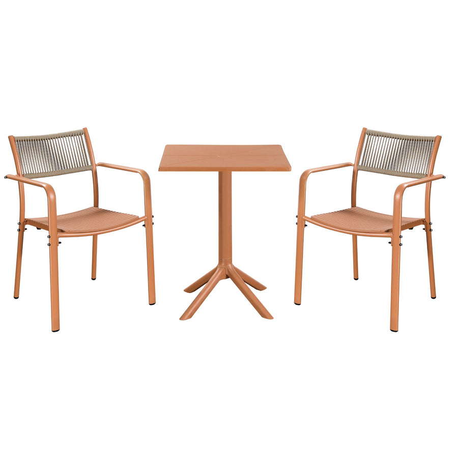 3 Piece Bistro Garden SET, Pair Of Rope Back Armchairs & Square Plastic Table, Terracotta (Self Assembly) (DHD) Image 1