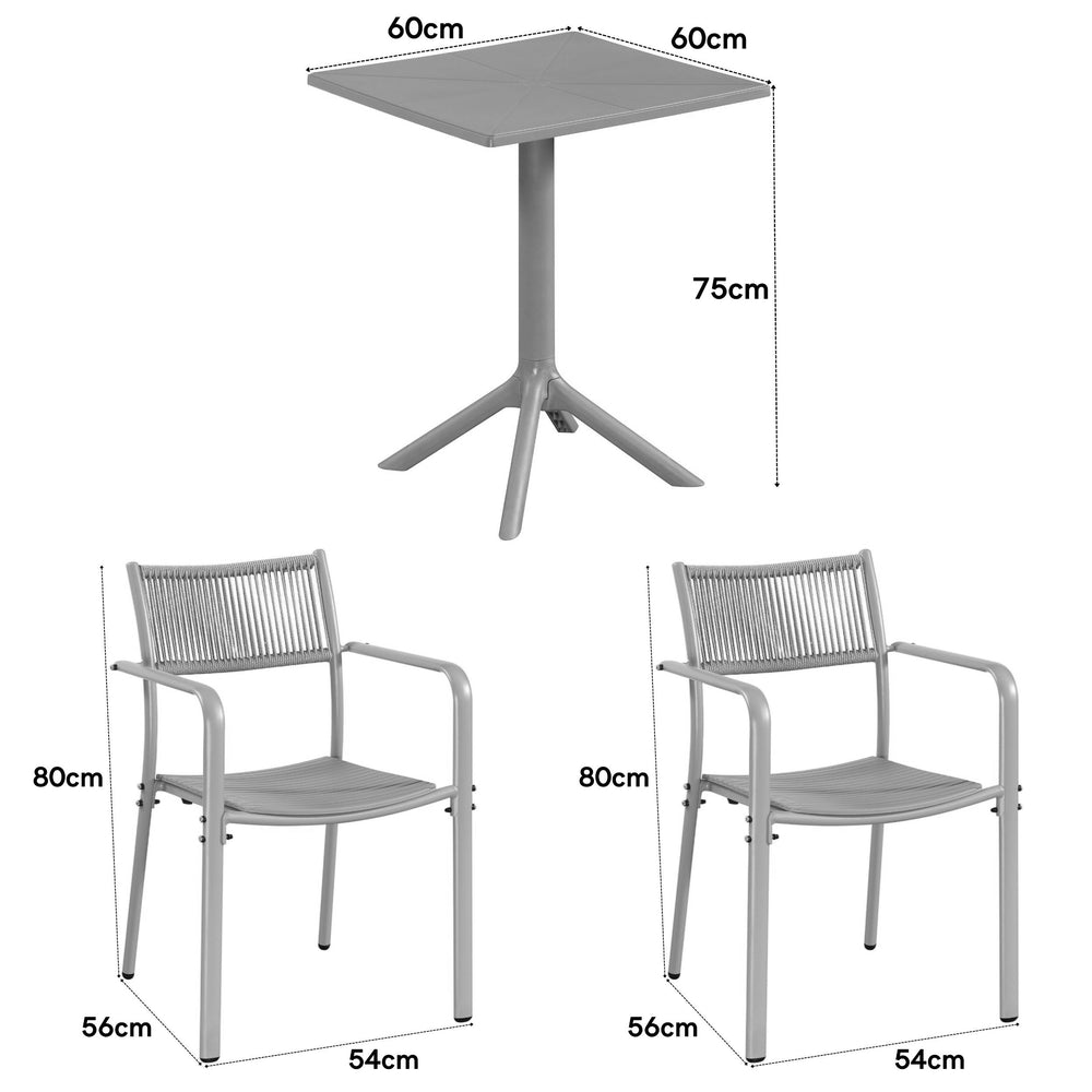 3 Piece Bistro Garden SET, Pair Of Rope Back Armchairs & Square Plastic Table, Terracotta (Self Assembly) (DHD) Image 2