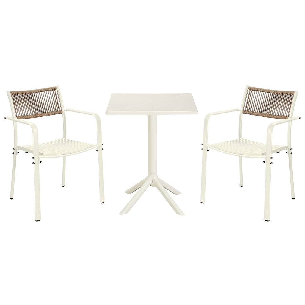 3 Piece Bistro Garden SET, Pair Of Rope Back Armchairs & Square Plastic Table, White (Self Assembly) (DHD) Image 1