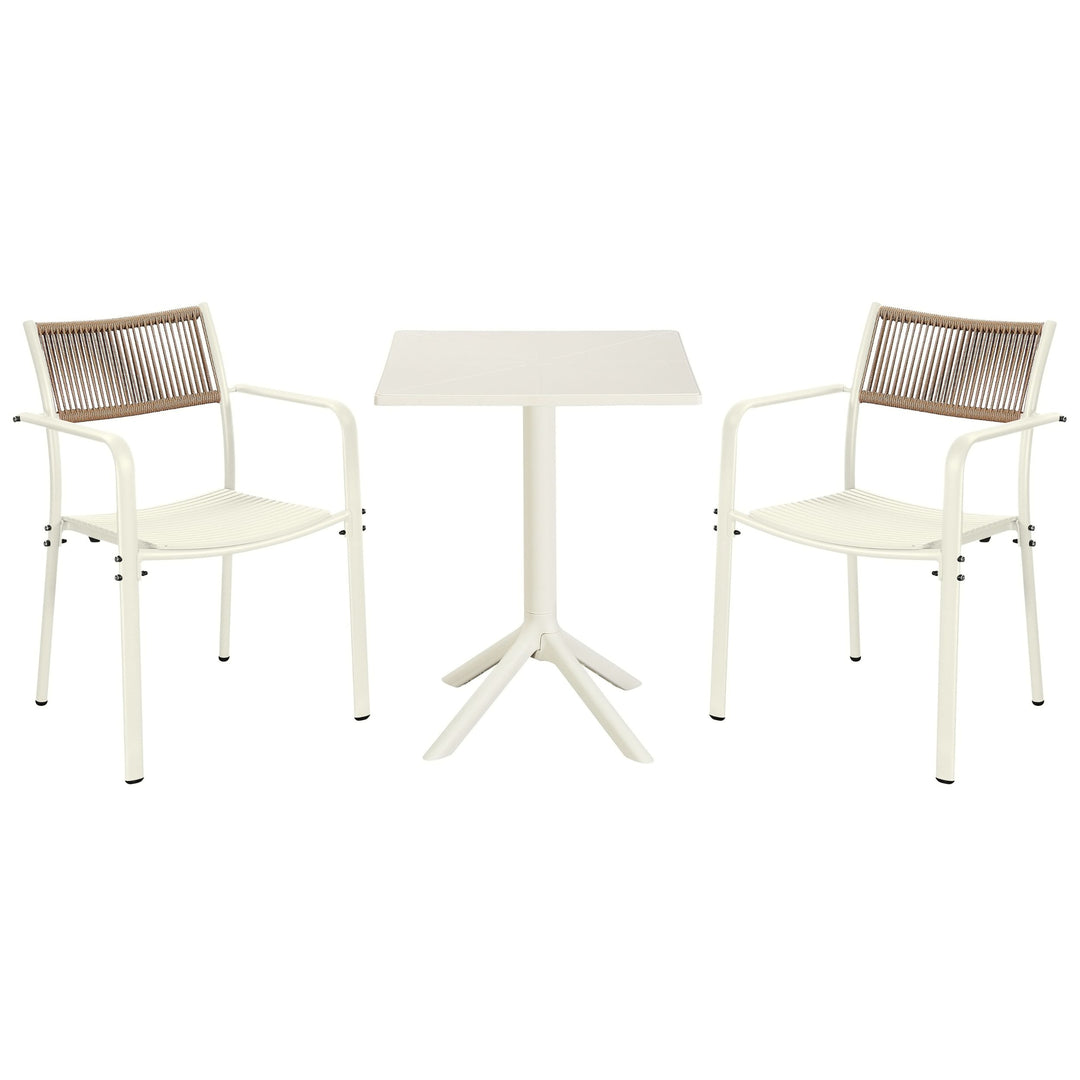 3 Piece Bistro Garden SET, Pair Of Rope Back Armchairs & Square Plastic Table, White (Self Assembly) (DHD) Image 1