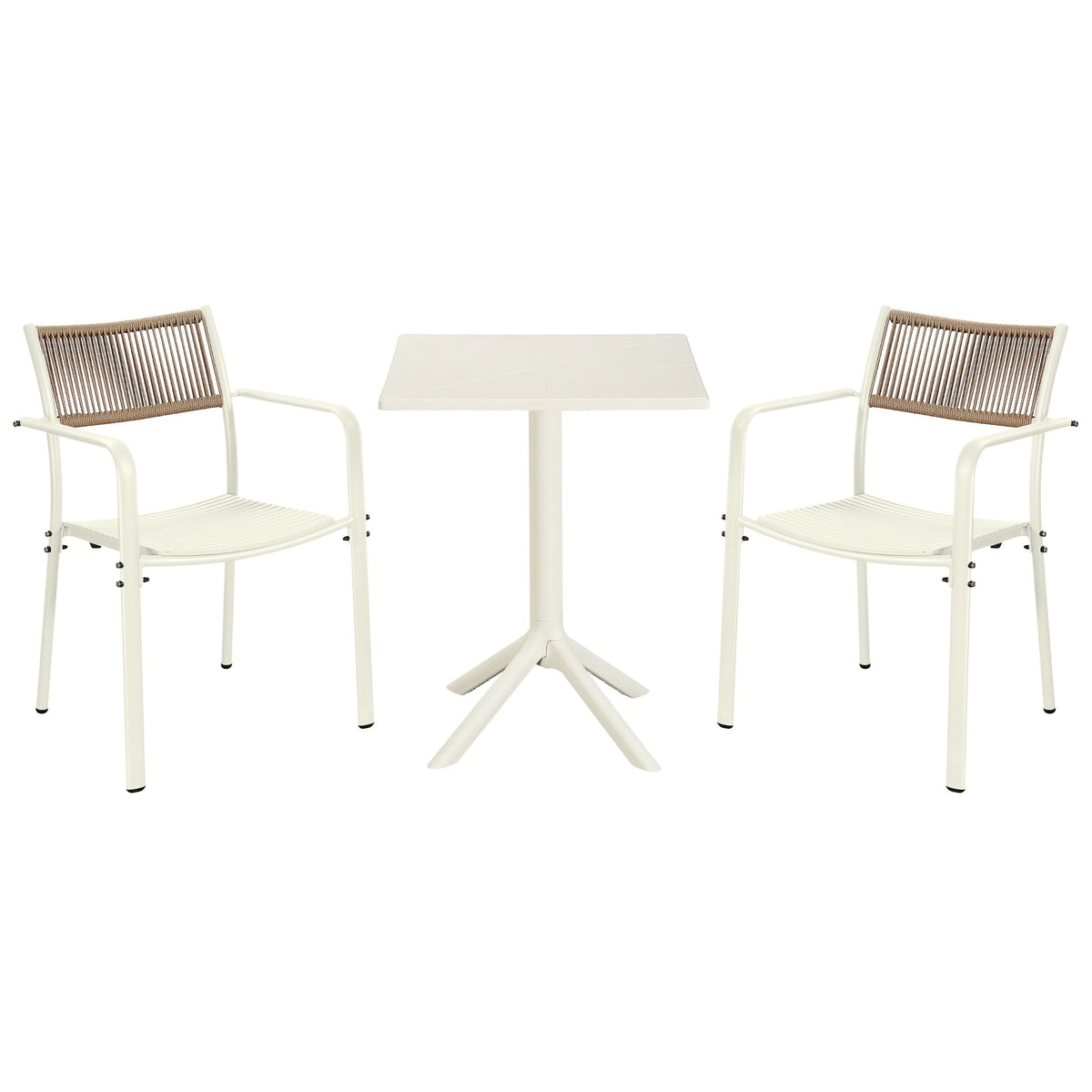 3 Piece Bistro Garden SET, Pair Of Rope Back Armchairs & Square Plastic Table, White (Self Assembly) (DHD) Image 1