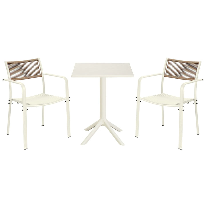 3 Piece Bistro Garden SET, Pair Of Rope Back Armchairs & Square Plastic Table, White (Self Assembly) (DHD) Image 1