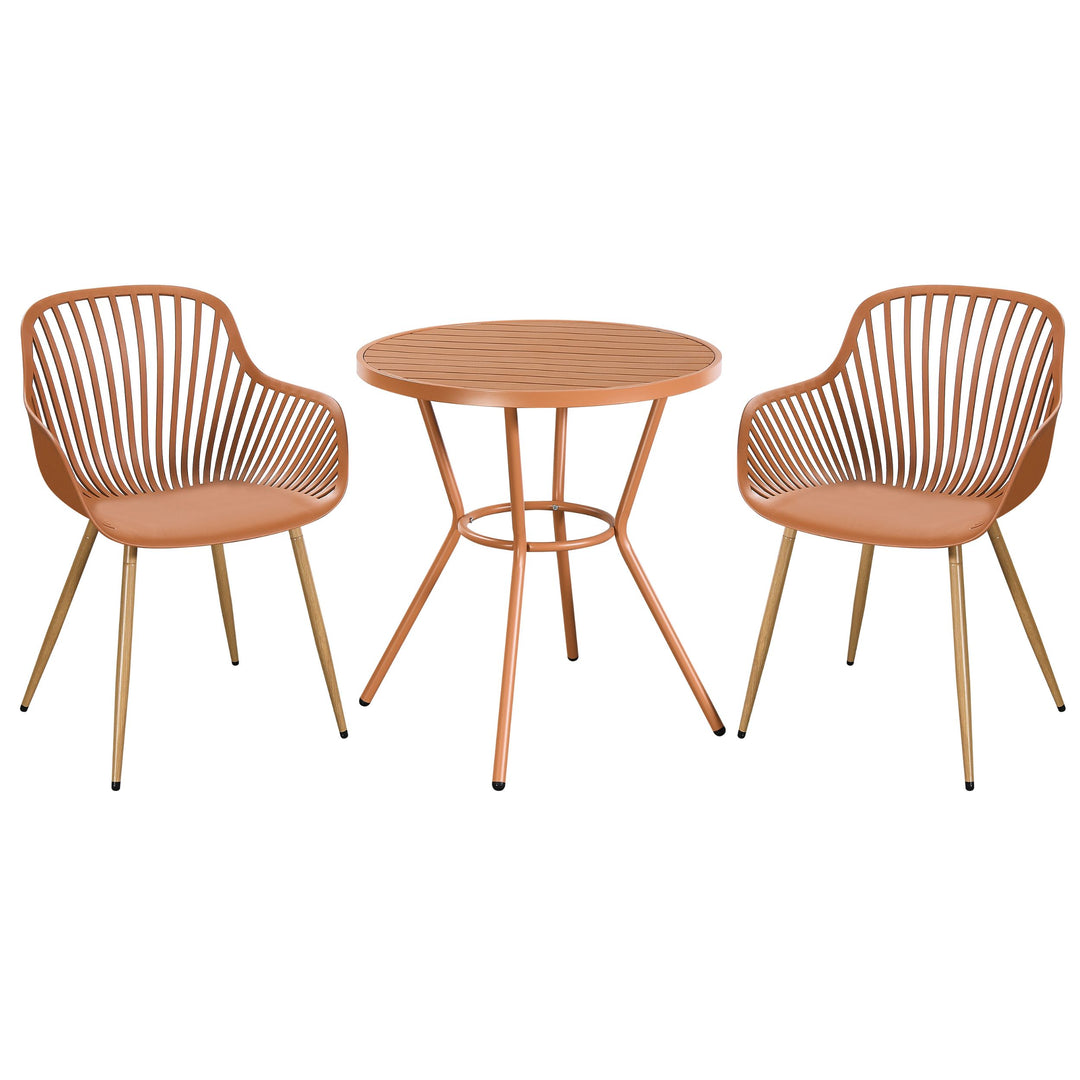 3 Piece Bistro Garden SET, Pair Of Sunray Armchairs & Round Plastic Table, Terracotta With Wood Effect Legs (Self Assembly) (DHD) Image 1
