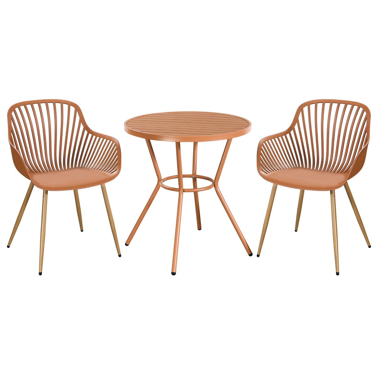 3 Piece Bistro Garden SET, Pair Of Sunray Armchairs & Round Plastic Table, Terracotta With Wood Effect Legs (Self Assembly) (DHD) Image 1