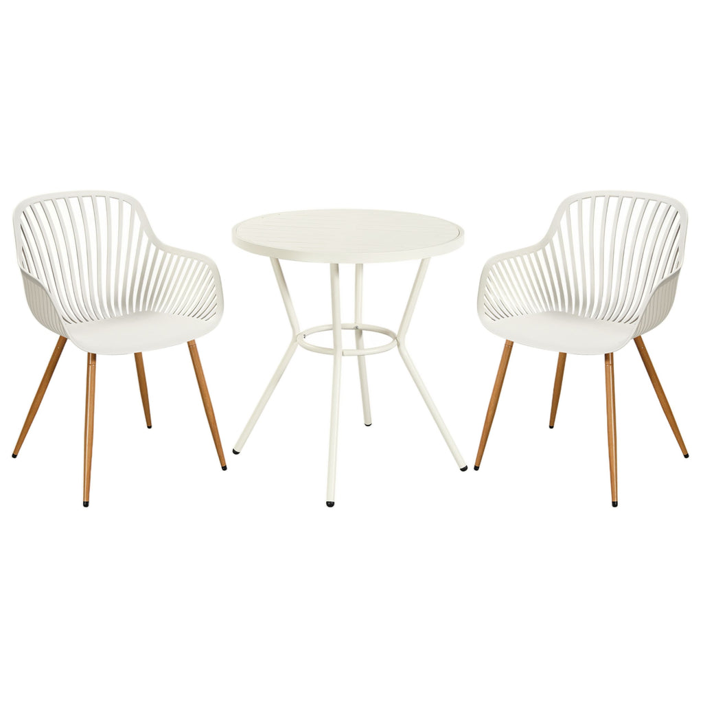 3 Piece Bistro Garden SET, Pair Of Sunray Armchairs & Round Plastic Table, White With Wood Effect Legs (Self Assembly) (DHD) Image 1