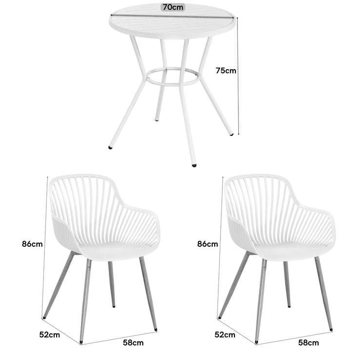 3 Piece Bistro Garden SET, Pair Of Sunray Armchairs & Round Plastic Table, White With Wood Effect Legs (Self Assembly) (DHD) Image 2