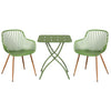 3 Piece Bistro Garden SET, Pair Of Sunray Armchairs & Square Metal Folding Table, Moss Green With Wood Effect Legs (Self Assembly) (DHD) Image 1