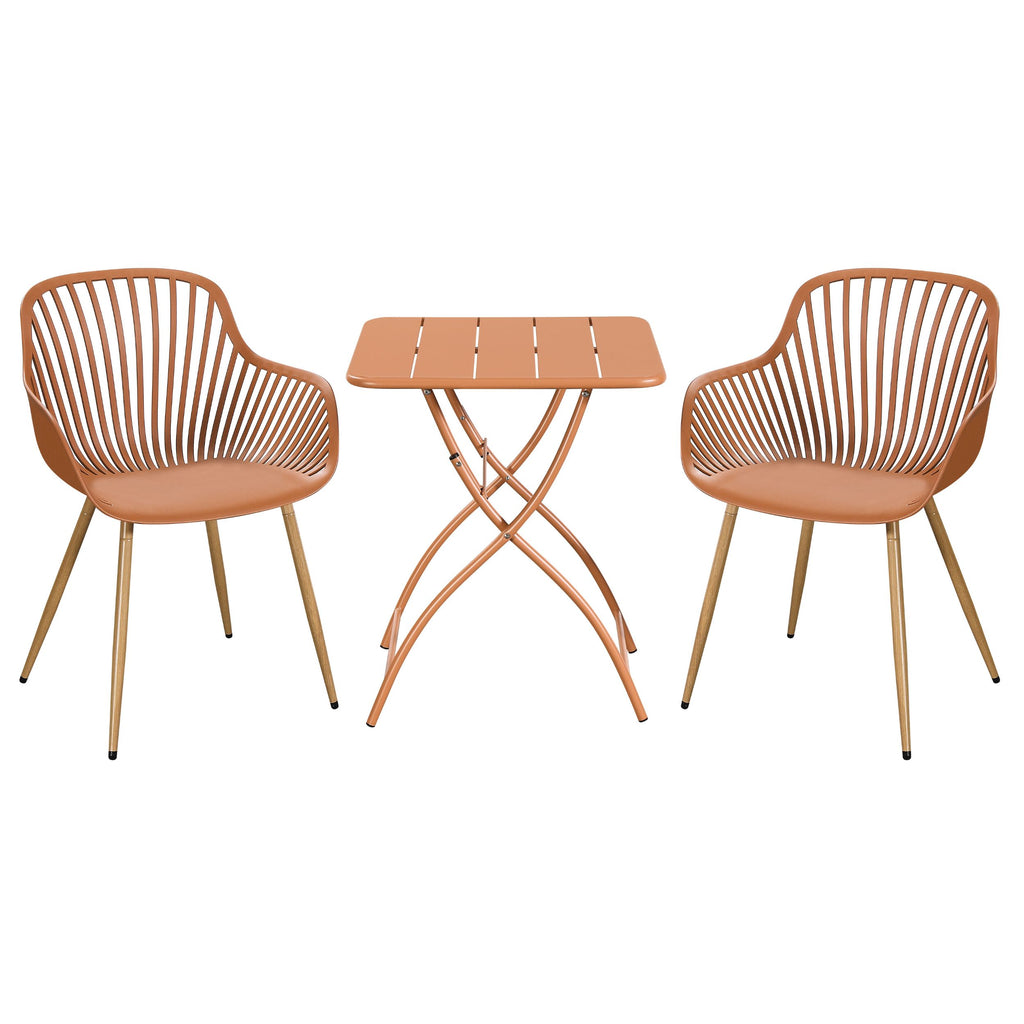 3 Piece Bistro Garden SET, Pair Of Sunray Armchairs & Square Metal Folding Table, Terracotta With Wood Effect Legs (Self Assembly) (DHD) Image 1