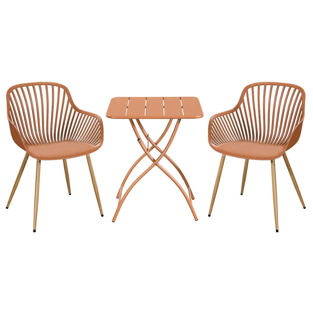3 Piece Bistro Garden SET, Pair Of Sunray Armchairs & Square Metal Folding Table, Terracotta With Wood Effect Legs (Self Assembly) (DHD) Image 1