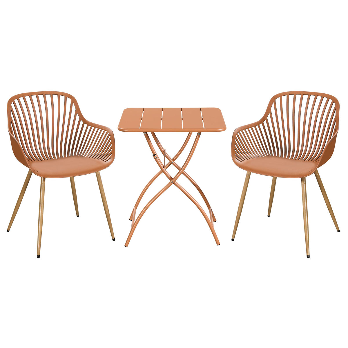 3 Piece Bistro Garden SET, Pair Of Sunray Armchairs & Square Metal Folding Table, Terracotta With Wood Effect Legs (Self Assembly) (DHD) Image 1