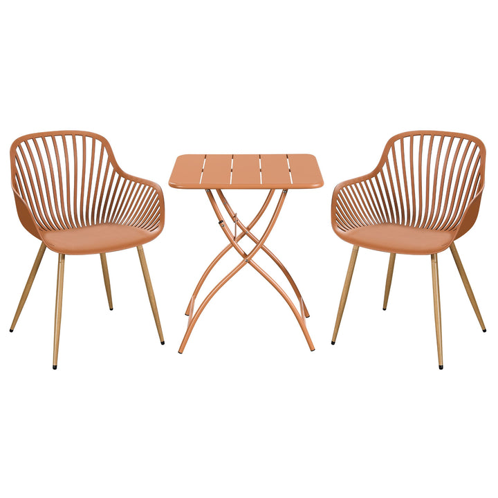 3 Piece Bistro Garden SET, Pair Of Sunray Armchairs & Square Metal Folding Table, Terracotta With Wood Effect Legs (Self Assembly) (DHD) Image 1