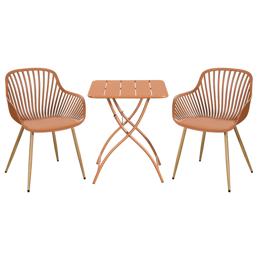 3 Piece Bistro Garden SET, Pair Of Sunray Armchairs & Square Metal Folding Table, Terracotta With Wood Effect Legs (Self Assembly) (DHD) Image 1