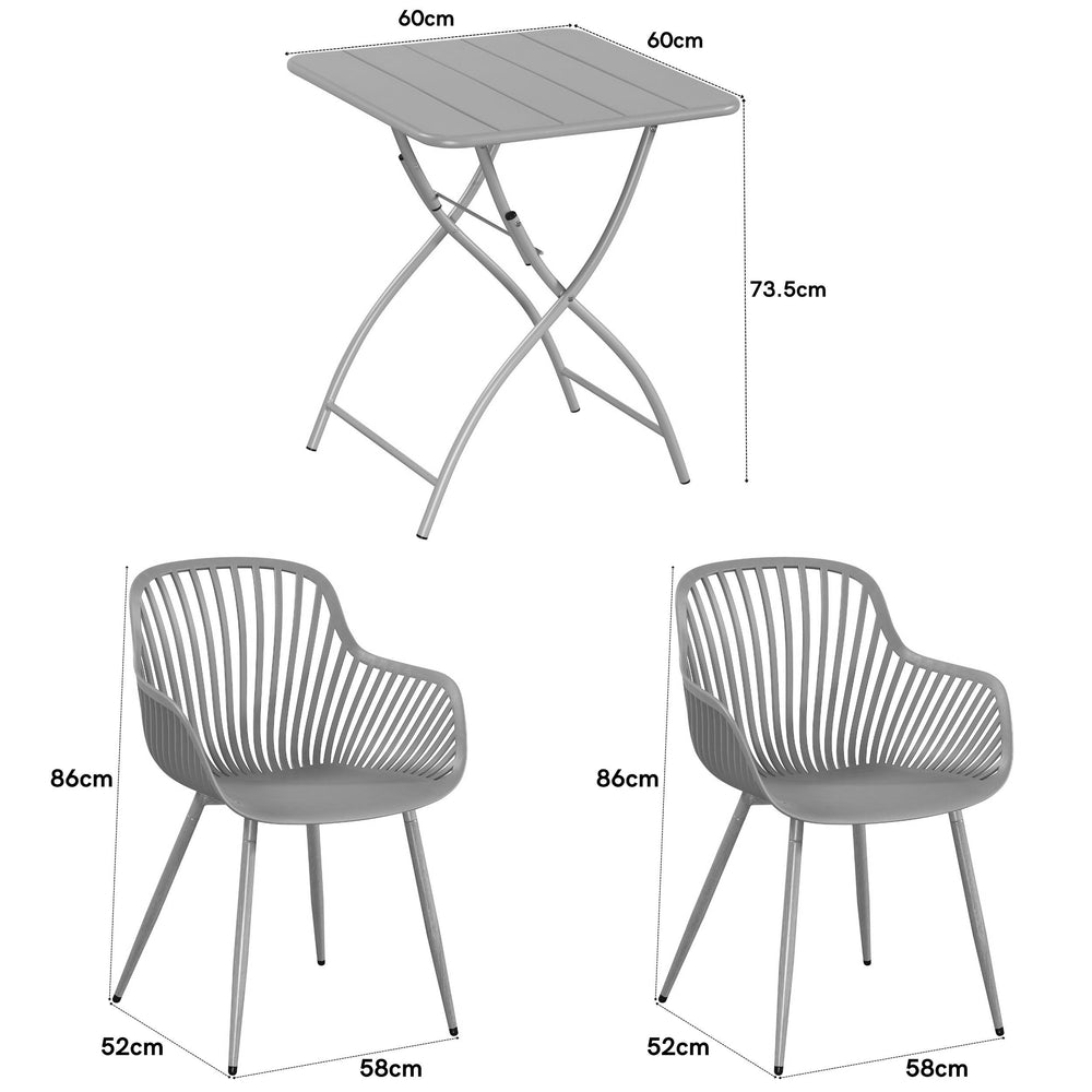 3 Piece Bistro Garden SET, Pair Of Sunray Armchairs & Square Metal Folding Table, Terracotta With Wood Effect Legs (Self Assembly) (DHD) Image 2