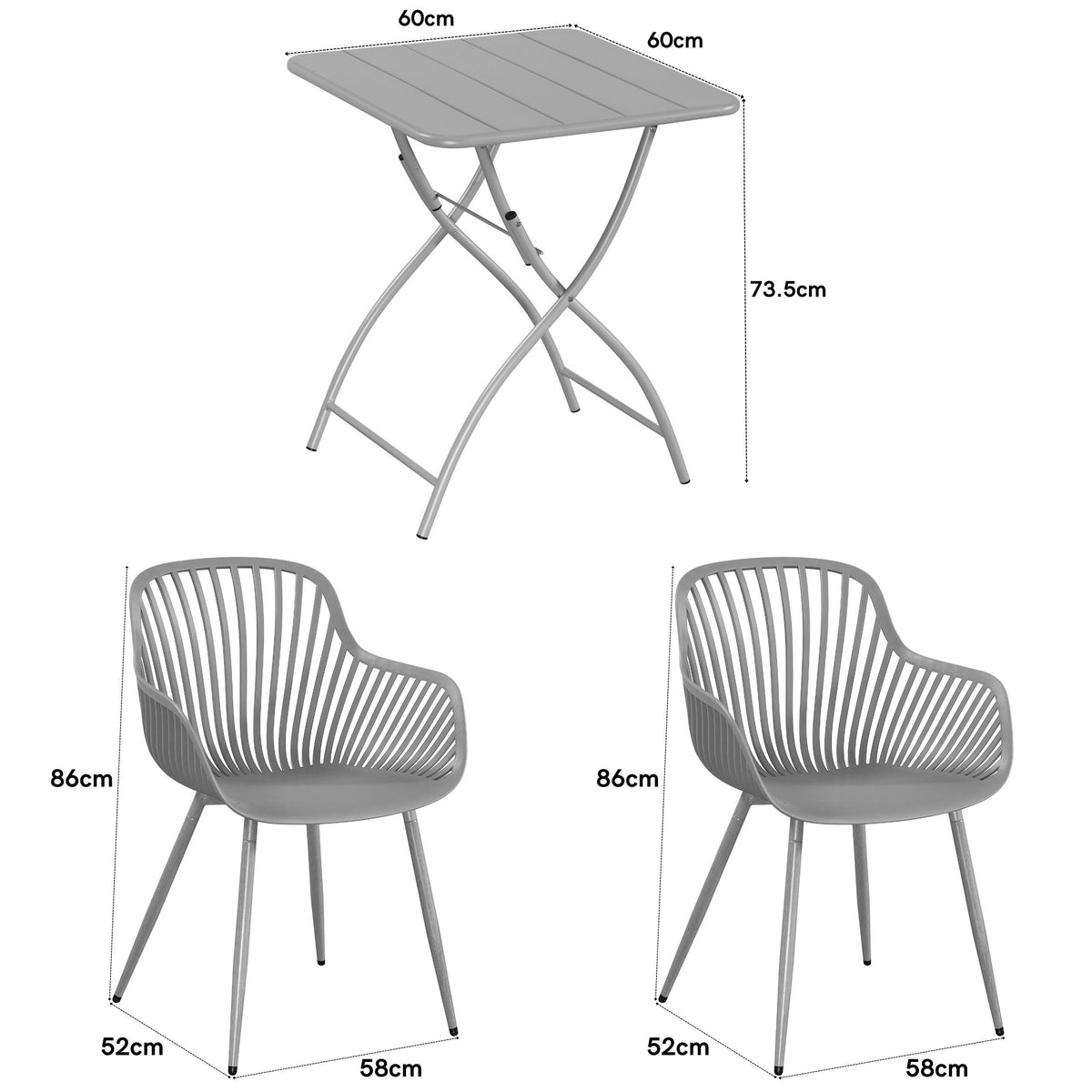 3 Piece Bistro Garden SET, Pair Of Sunray Armchairs & Square Metal Folding Table, Terracotta With Wood Effect Legs (Self Assembly) (DHD) Image 2