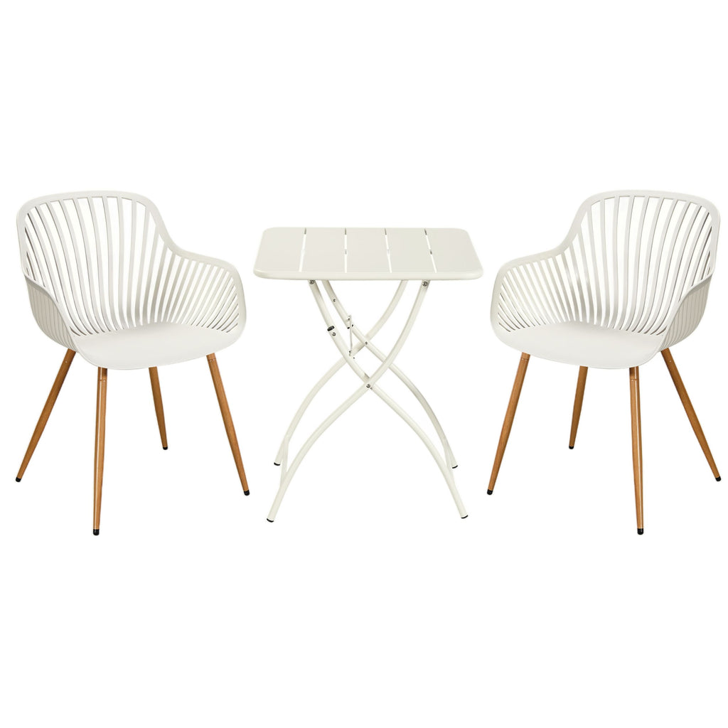 3 Piece Bistro Garden SET, Pair Of Sunray Armchairs & Square Metal Folding Table, White With Wood Effect Legs (Self Assembly) (DHD) Image 1