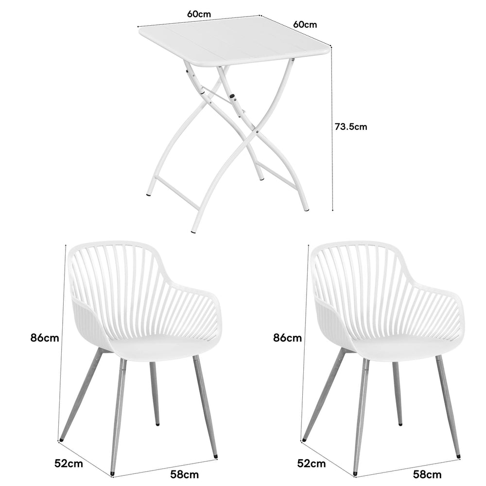 3 Piece Bistro Garden SET, Pair Of Sunray Armchairs & Square Metal Folding Table, White With Wood Effect Legs (Self Assembly) (DHD) Image 2