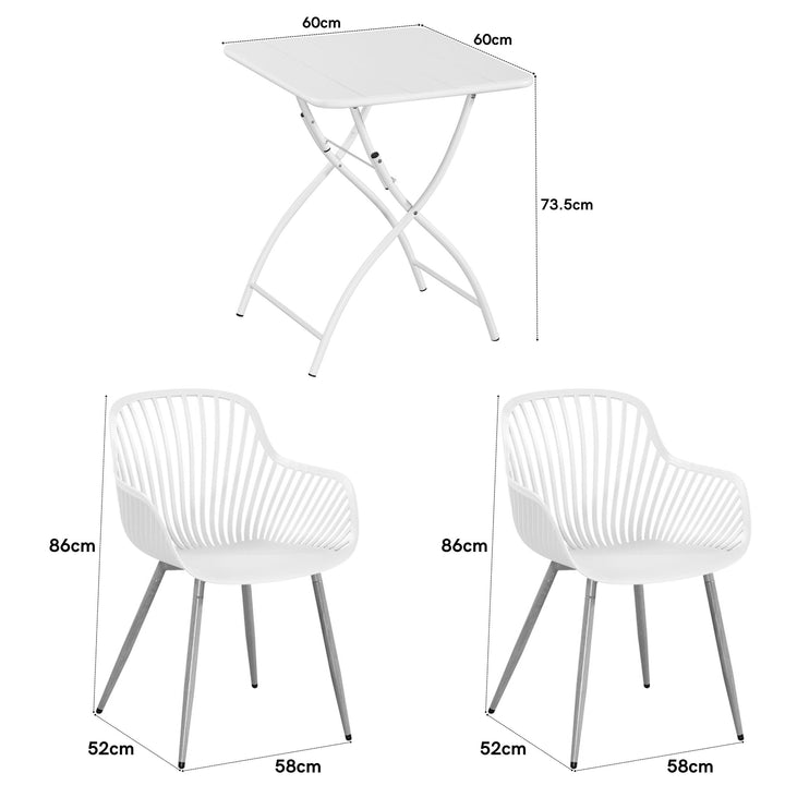 3 Piece Bistro Garden SET, Pair Of Sunray Armchairs & Square Metal Folding Table, White With Wood Effect Legs (Self Assembly) (DHD) Image 2