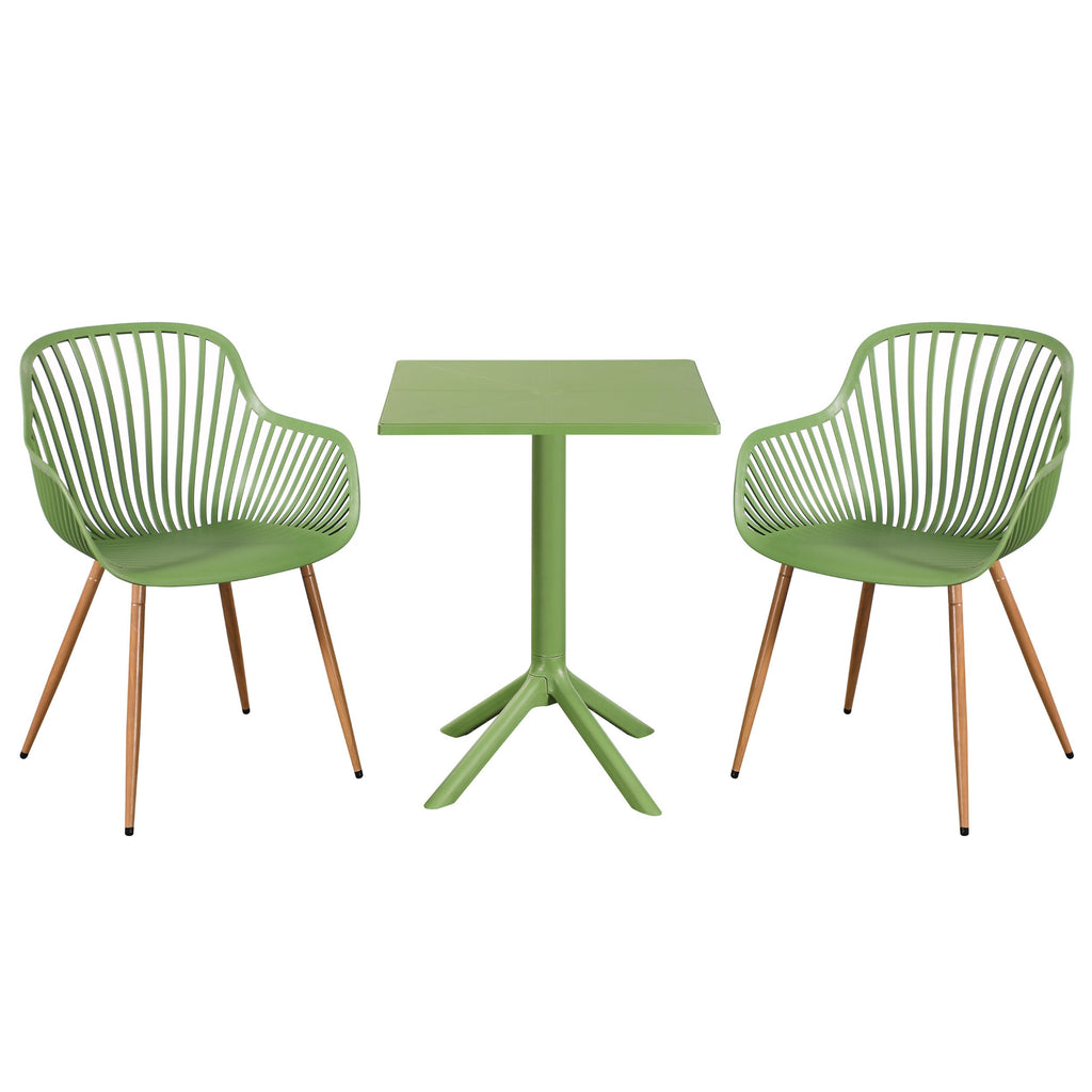 3 Piece Bistro Garden SET, Pair Of Sunray Armchairs & Square Plastic Table, Moss Green With Wood Effect Legs (Self Assembly) (DHD) Image 1