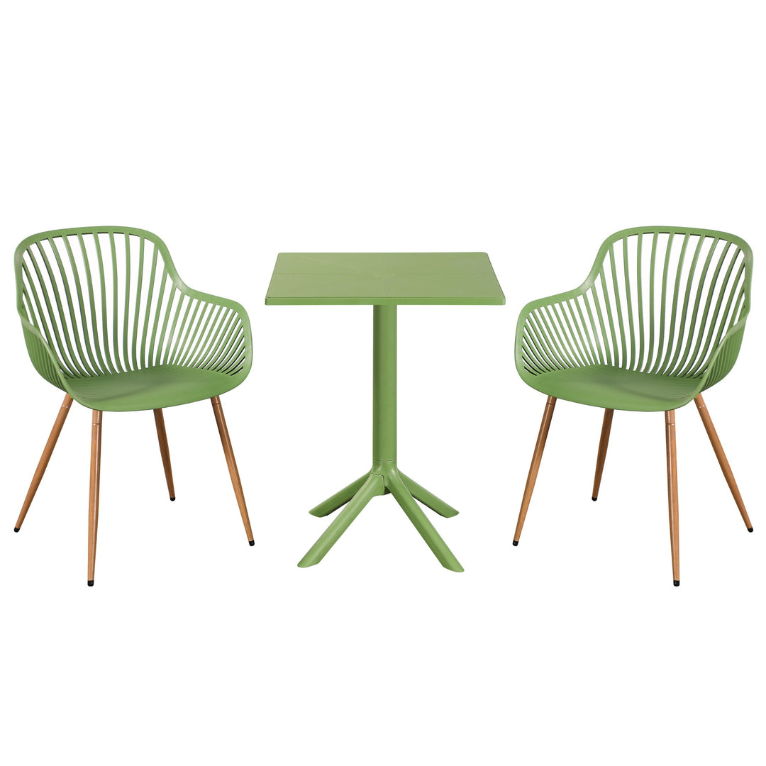 3 Piece Bistro Garden SET, Pair Of Sunray Armchairs & Square Plastic Table, Moss Green With Wood Effect Legs (Self Assembly) (DHD) Image 1