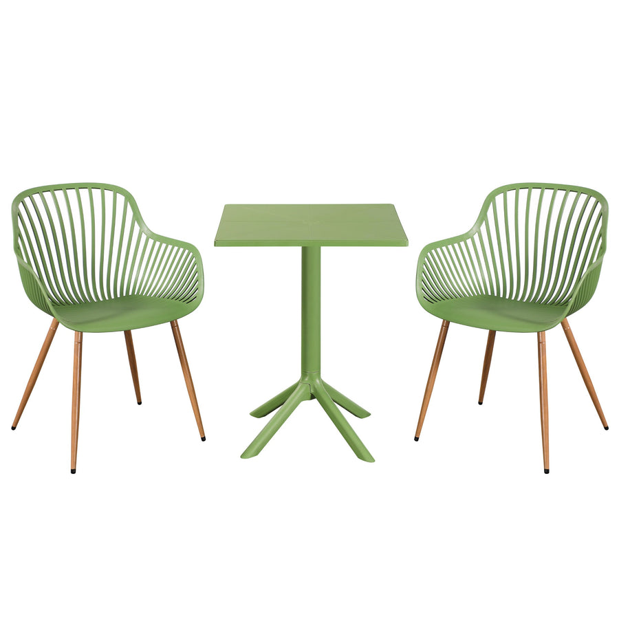 3 Piece Bistro Garden SET, Pair Of Sunray Armchairs & Square Plastic Table, Moss Green With Wood Effect Legs (Self Assembly) (DHD) Image 1