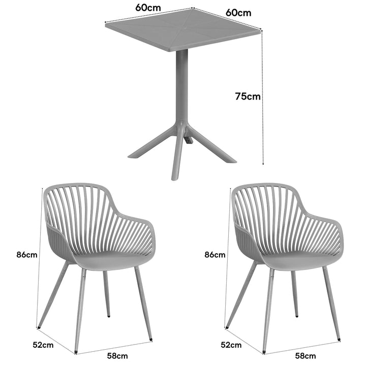 3 Piece Bistro Garden SET, Pair Of Sunray Armchairs & Square Plastic Table, Moss Green With Wood Effect Legs (Self Assembly) (DHD) Image 2