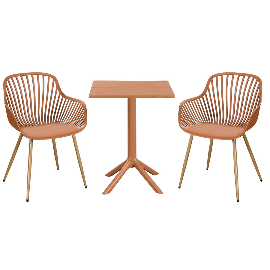 3 Piece Bistro Garden SET, Pair Of Sunray Armchairs & Square Plastic Table, Terracotta With Wood Effect Legs (Self Assembly) (DHD) Image 1