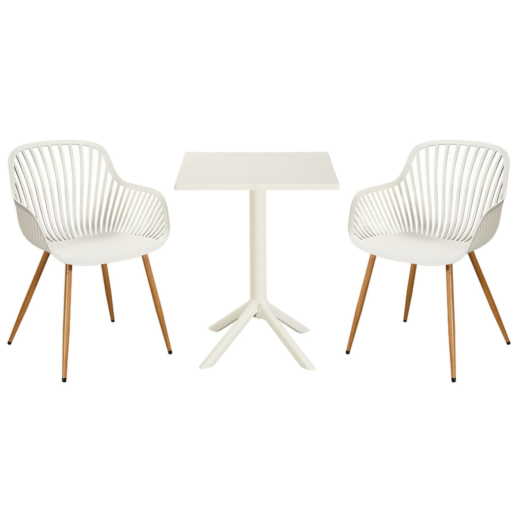 3 Piece Bistro Garden SET, Pair Of Sunray Armchairs & Square Plastic Table, White With Wood Effect Legs (Self Assembly) (DHD) Image 1