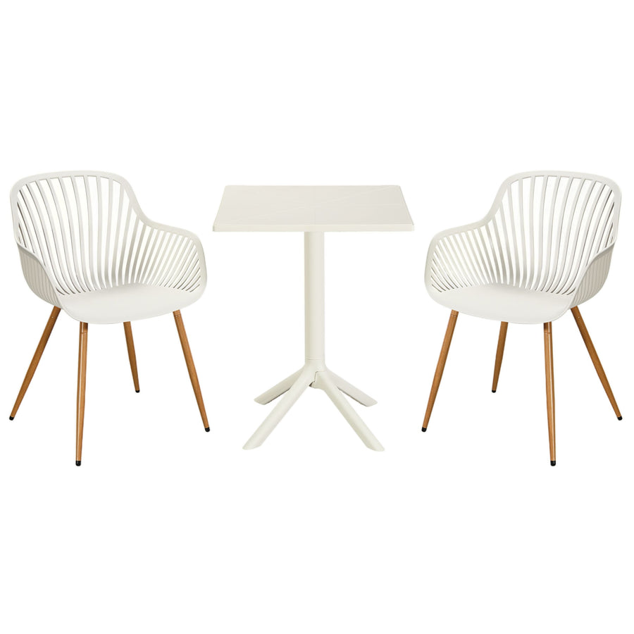 3 Piece Bistro Garden SET, Pair Of Sunray Armchairs & Square Plastic Table, White With Wood Effect Legs (Self Assembly) (DHD) Image 1