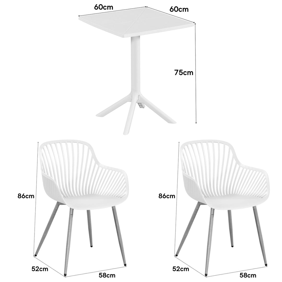 3 Piece Bistro Garden SET, Pair Of Sunray Armchairs & Square Plastic Table, White With Wood Effect Legs (Self Assembly) (DHD) Image 2