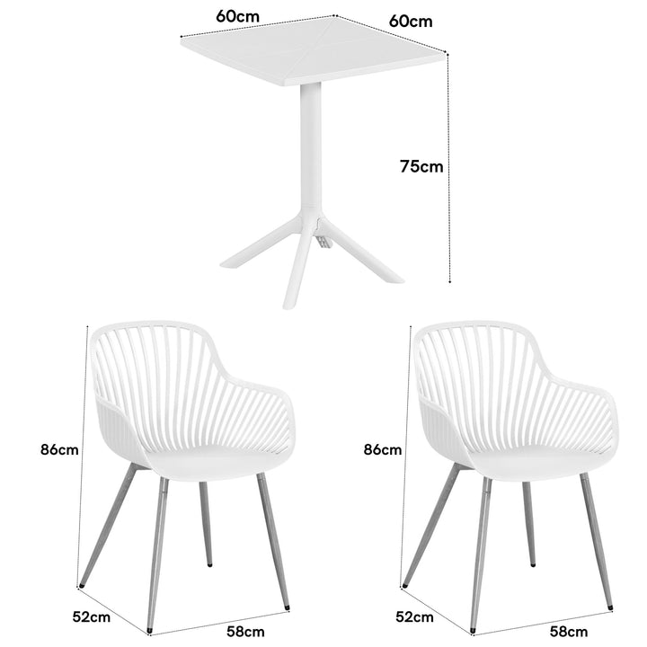 3 Piece Bistro Garden SET, Pair Of Sunray Armchairs & Square Plastic Table, White With Wood Effect Legs (Self Assembly) (DHD) Image 2