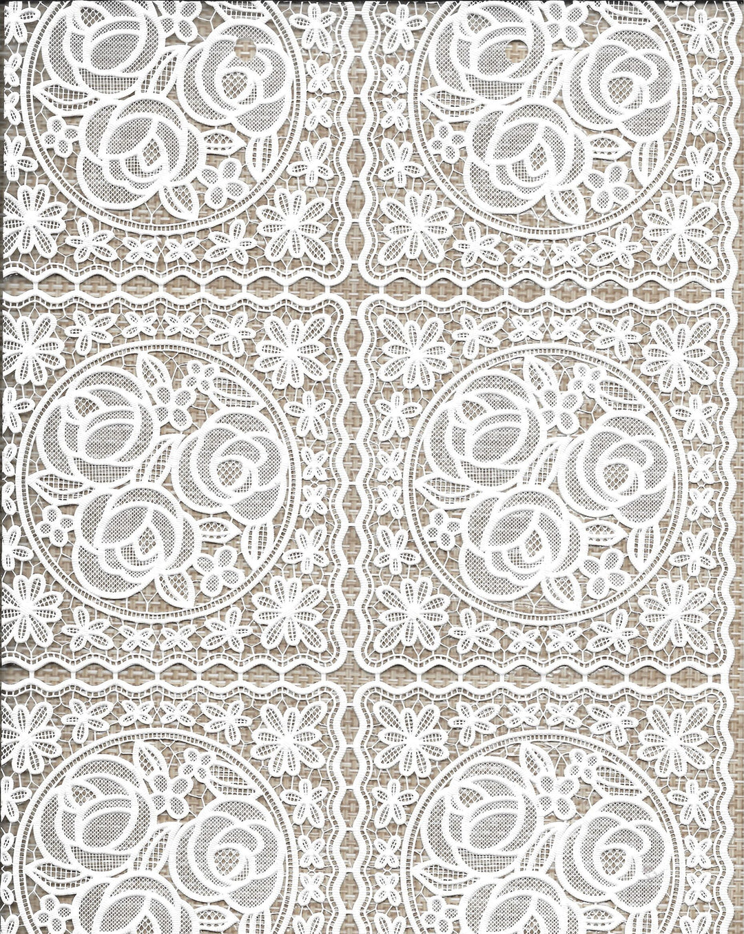 Wipeclean Vinyl Lace Table Cloth 140cm/54in By The Metre 3090A Dina White