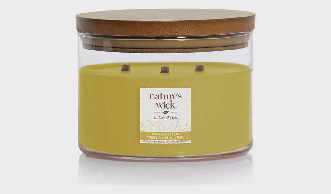 Woodwick Natures Wick Crackling Candela in Pot Sun Ripened Pear